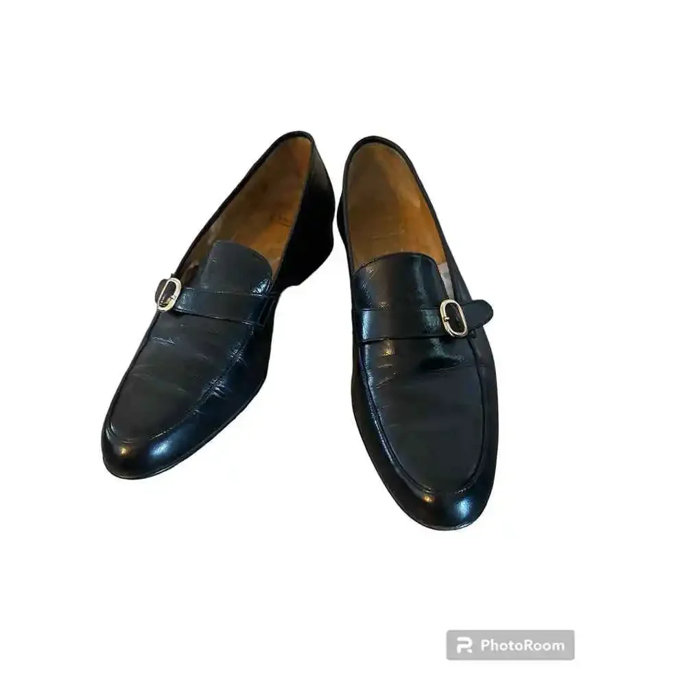 Yanko Black Leather Buckle Loafers SZ 10 $525